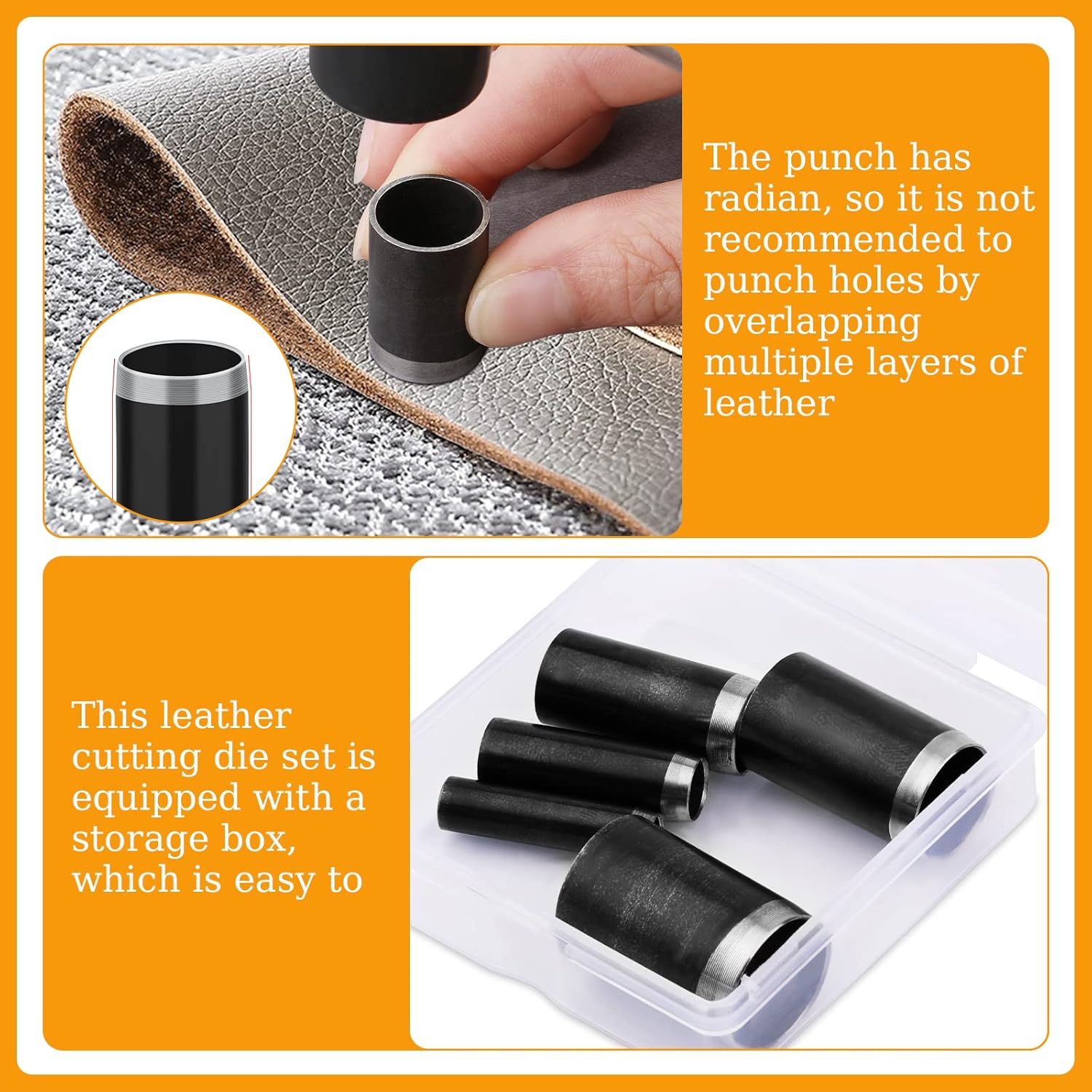 5 Sizes Round Hole Punch, Hollow Punch Cutter Tool Set with Storage Case, Leather Craft Tools Kit for Handmade DIY Craft Hole Punch Black  5 pcs  Black  5 pcs