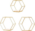 3 Pcs Gold Hexagon Wall Shelves, Floating Decorative Wire Wall Mounted Shelf, Multi-use Geometric Floating Shelves Metal Shelving for Bedroom Living Room Kitchen Office, 6.7in 9.4in 11in