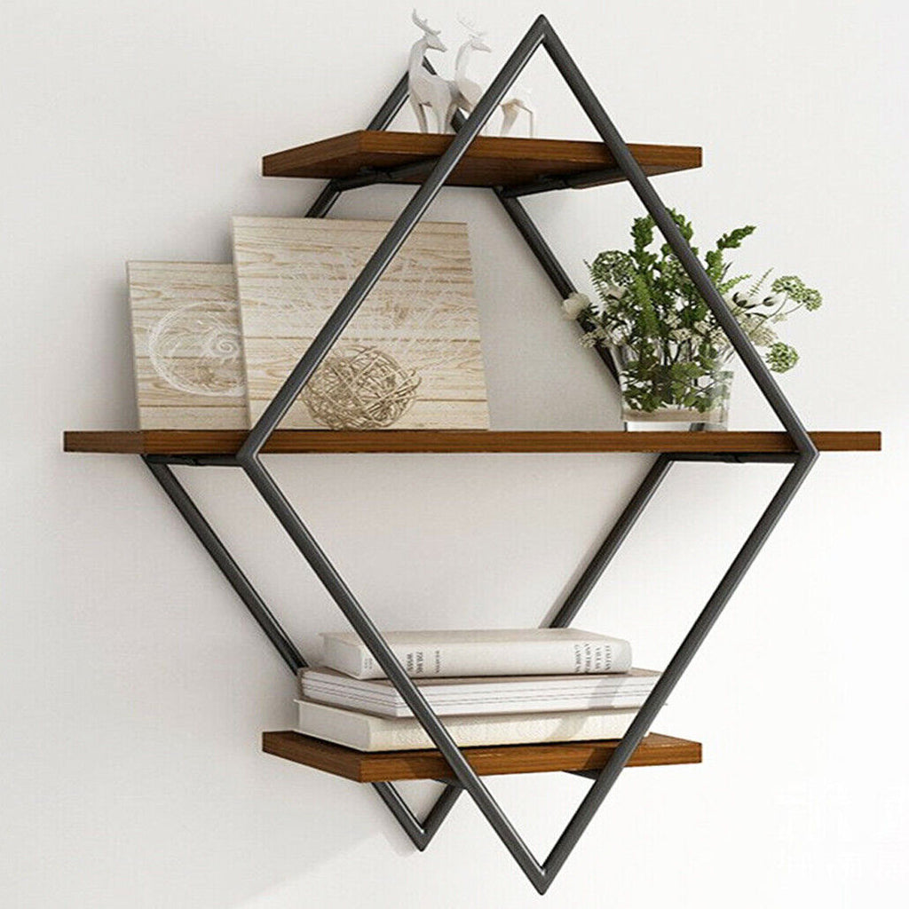 3-Tier Rustic Floating Wall Shelves Wood Display Books