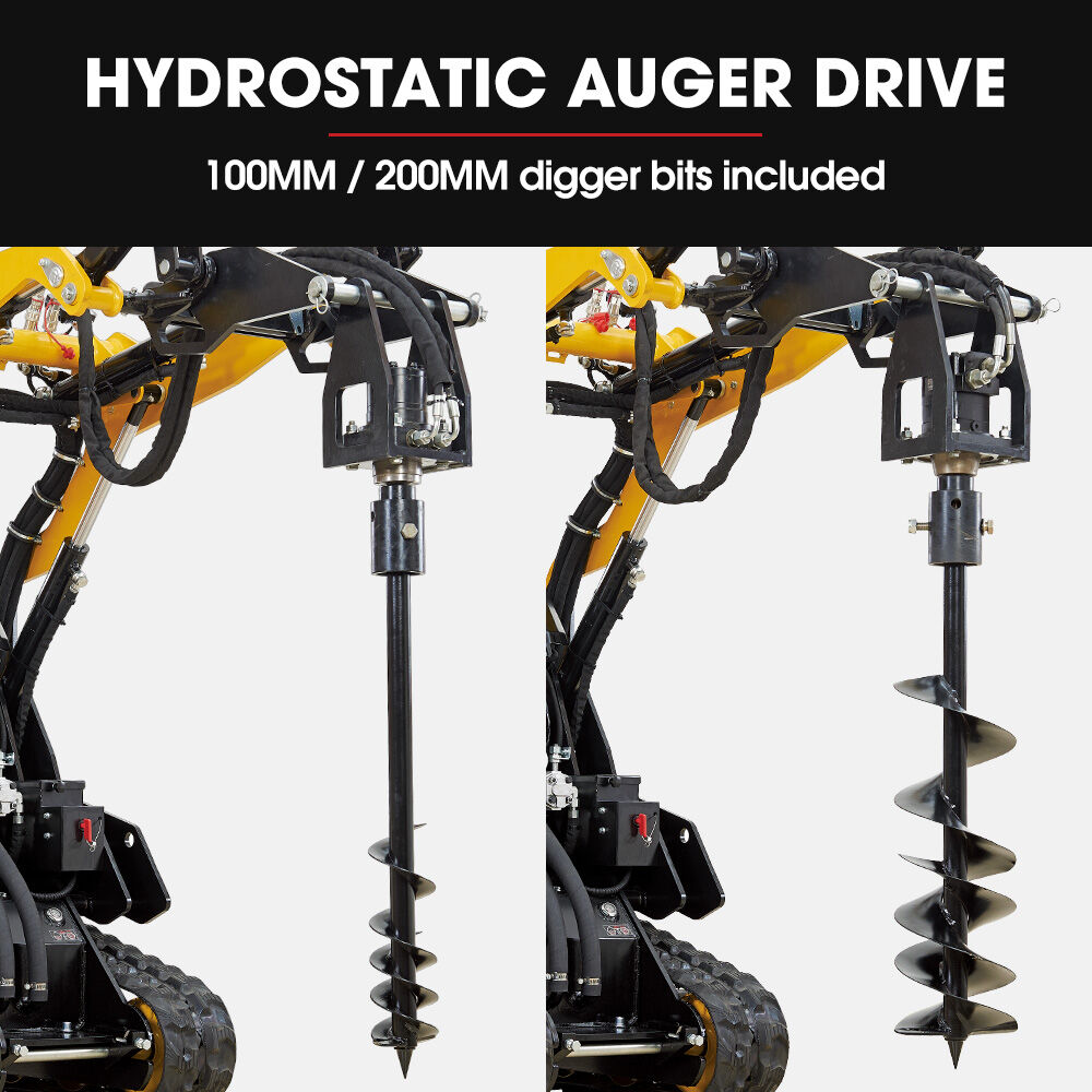BAUMR-AG Post Hole Auger for BSR5000 Mini Loader Skid Steer, with 100mm & 200mm Bits, Quick Connect Hydraulics
