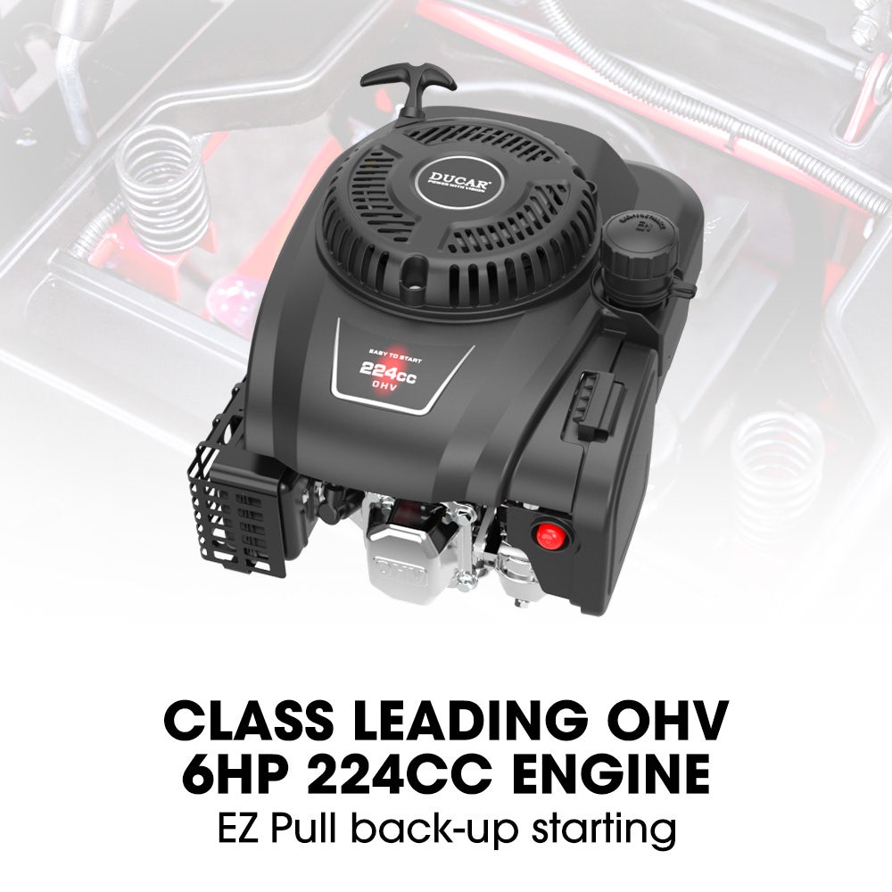 BAUMR-AG 24" Ride On Lawn Mower, Lithium Electric Start System, 6HP 224cc, 5 Cut Heights, Catcher and Mulch Kit