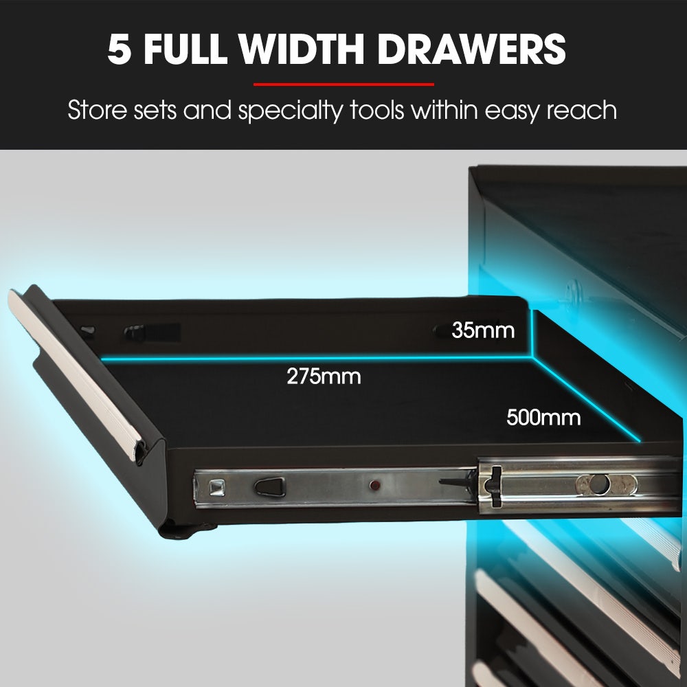 BULLET Pro 7 Drawer Tool Box Cabinet Trolley Storage, Toolbox Garage Organiser Set, Black