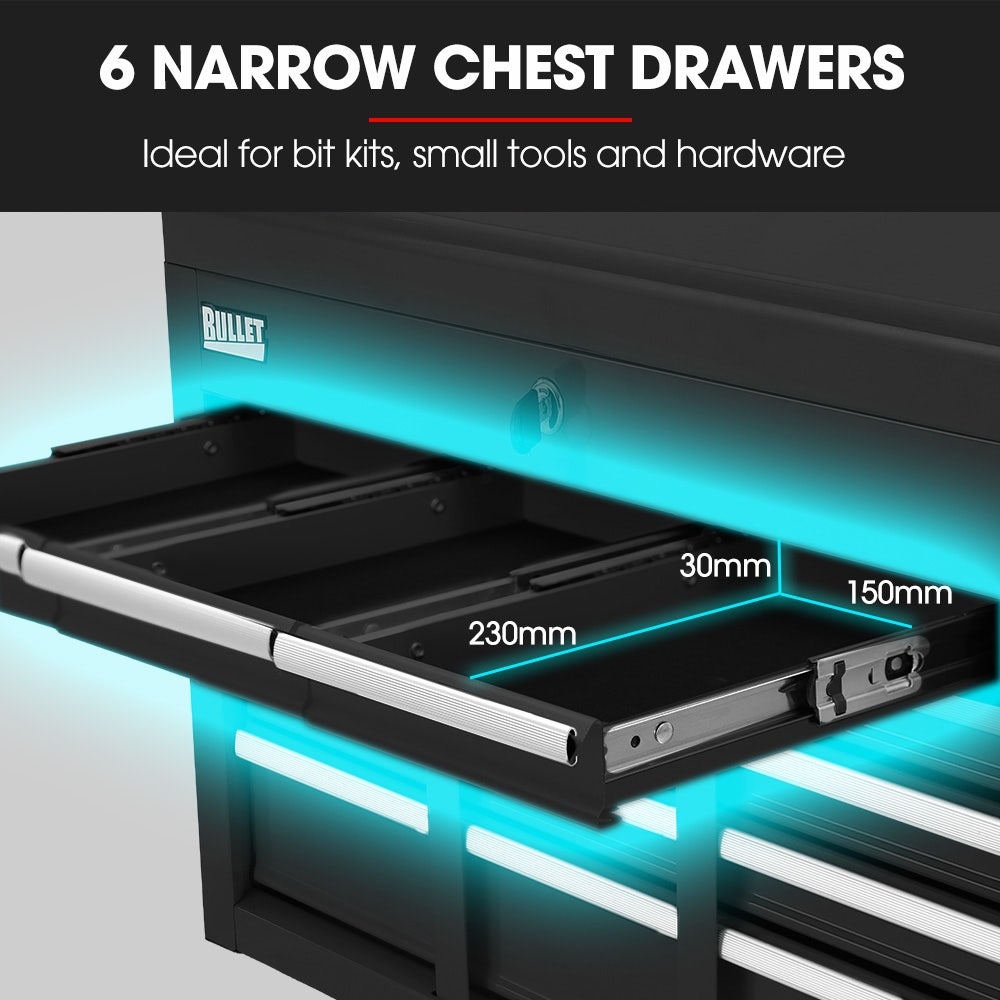 BULLET Pro 16 Drawer Tool Box Cabinet Chest Storage, Toolbox Garage Organiser Set, Black