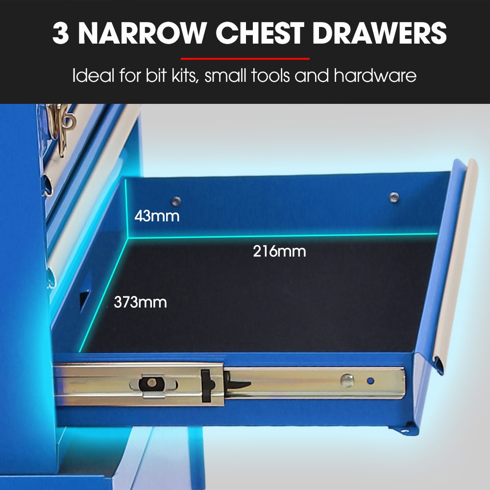 Bullet Pro 3 Drawer Tool Box Cabinet Trolley Storage, with 1-Door Toolbox Garage Organiser Set, Blue