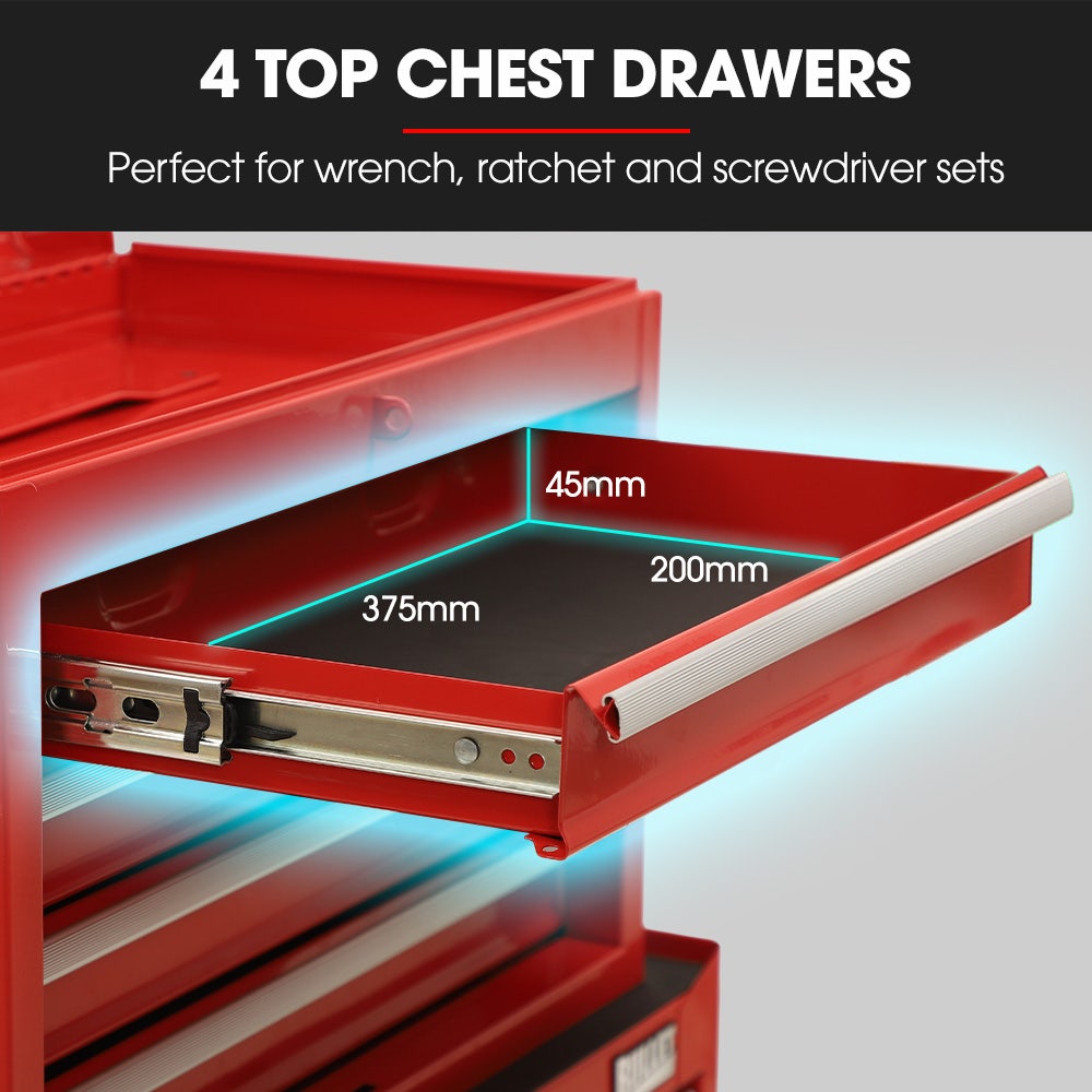 BULLET Pro 5 Drawer Tool Box Cabinet Chest Storage, with 1-Door Toolbox Garage Organiser Set, Red