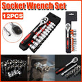 12PCS Socket Ratchet Wrench Set Quick Release Handle Extension Bar Tool Set
