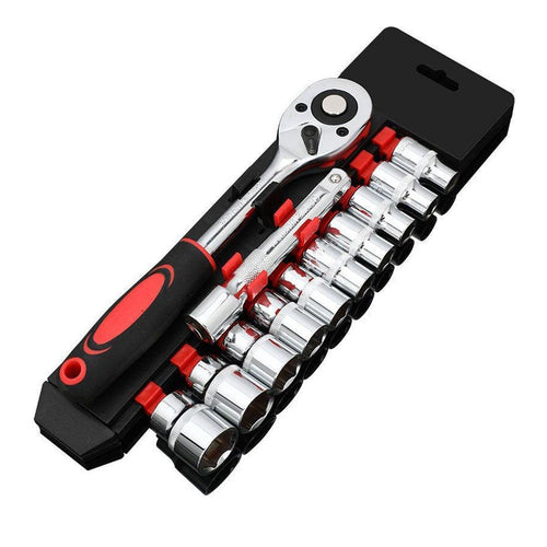 12PCS Socket Ratchet Wrench Set Quick Release Handle Extension Bar Tool Set