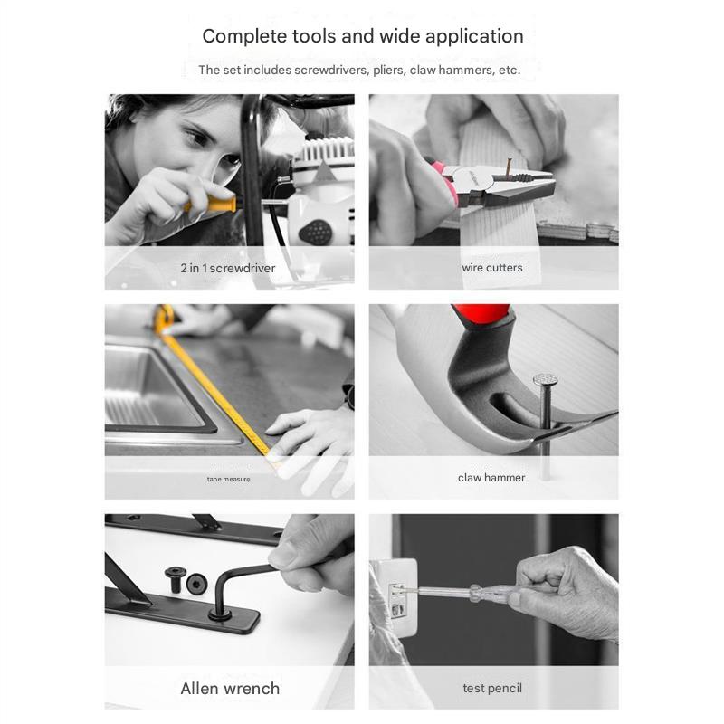 13-Piece Essential Household Tool Kit - Compact Home Repair & DIY Set with Storage Case(pink)