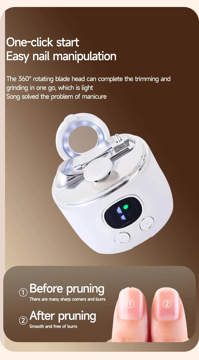 2-in-1 Electric Nail Clipper with Magnifying Glass & LED Light - Automatic Nail Trimmer & Polisher for Babies, Seniors & Adults - Safe USB Rechargeable Manicure Tool with Debris Storage - Black