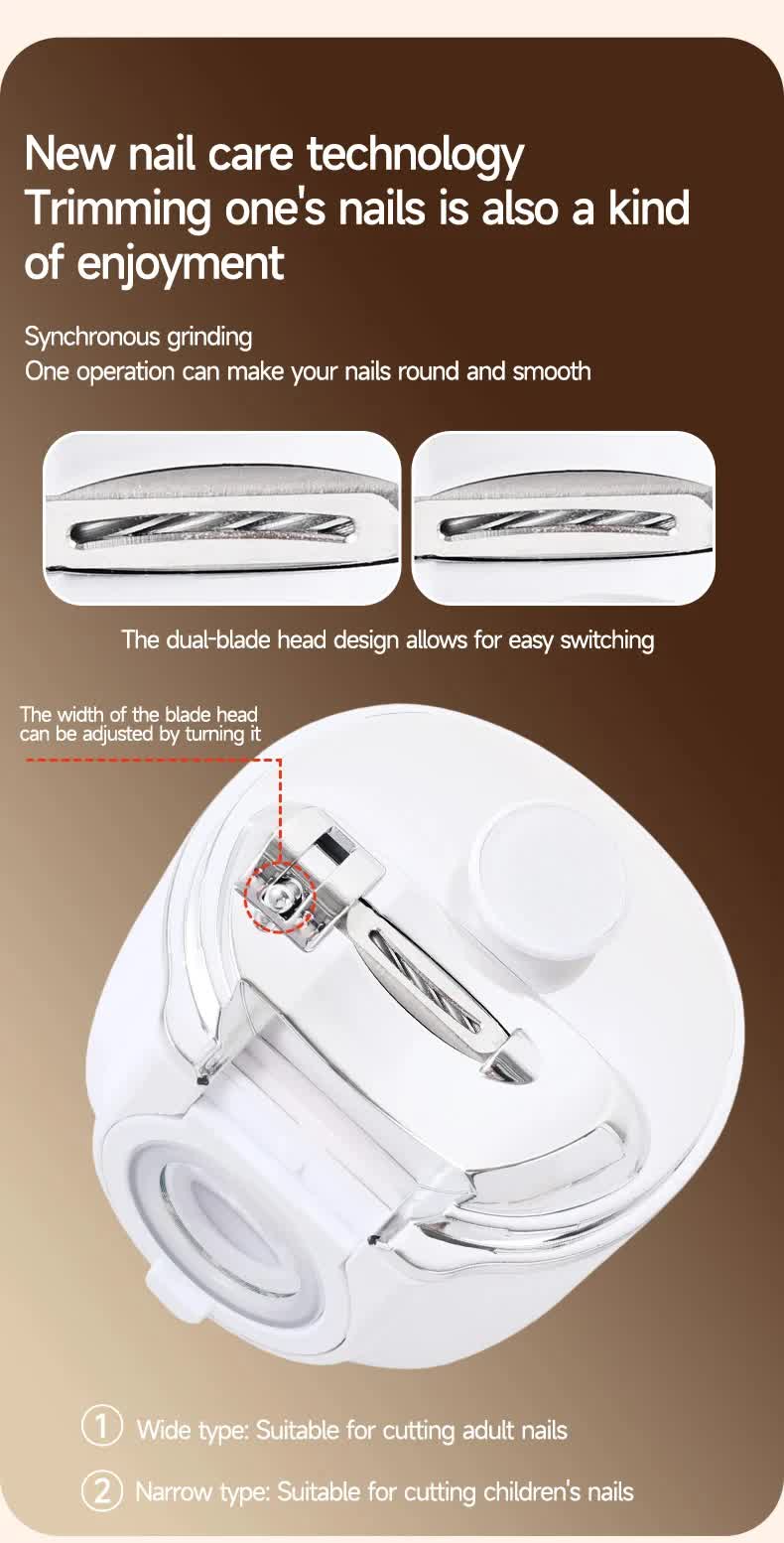 2-in-1 Electric Nail Clipper with Magnifying Glass & LED Light - Automatic Nail Trimmer & Polisher for Babies, Seniors & Adults - Safe USB Rechargeable Manicure Tool with Debris Storage - White