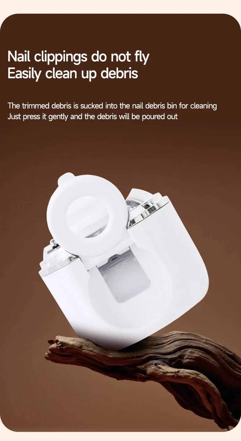 2-in-1 Electric Nail Clipper with Magnifying Glass & LED Light - Automatic Nail Trimmer & Polisher for Babies, Seniors & Adults - Safe USB Rechargeable Manicure Tool with Debris Storage - White