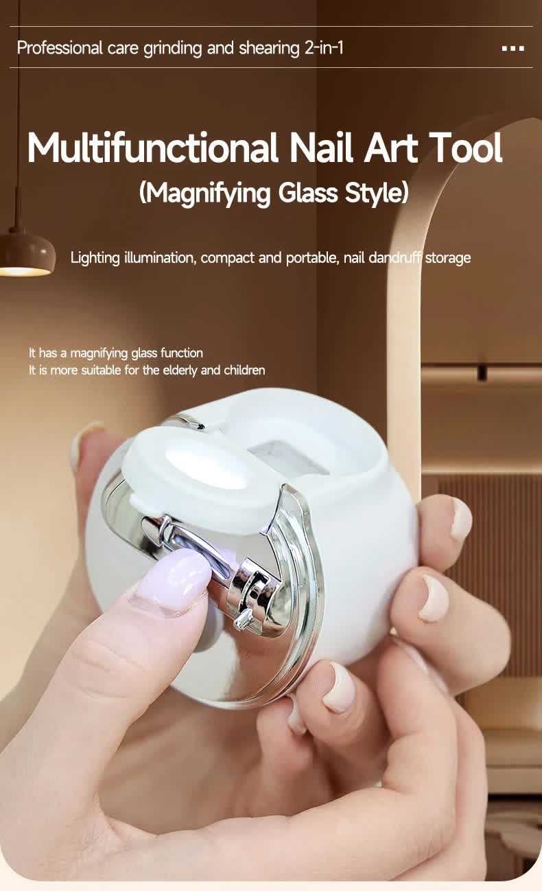 2-in-1 Electric Nail Clipper with Magnifying Glass & LED Light - Automatic Nail Trimmer & Polisher for Babies, Seniors & Adults - Safe USB Rechargeable Manicure Tool with Debris Storage - Grey