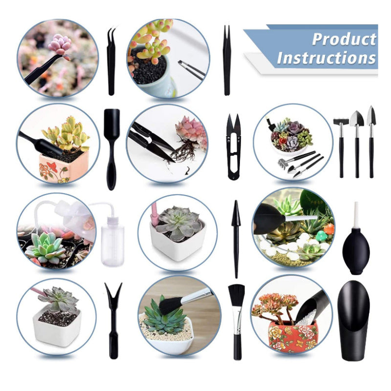 Black 13 Piece Succulent Gardening Tool Set with 50x50cm Repotting Mat and Storage Bag for Indoor Miniature Plant Care Home Gardening Gift Australia